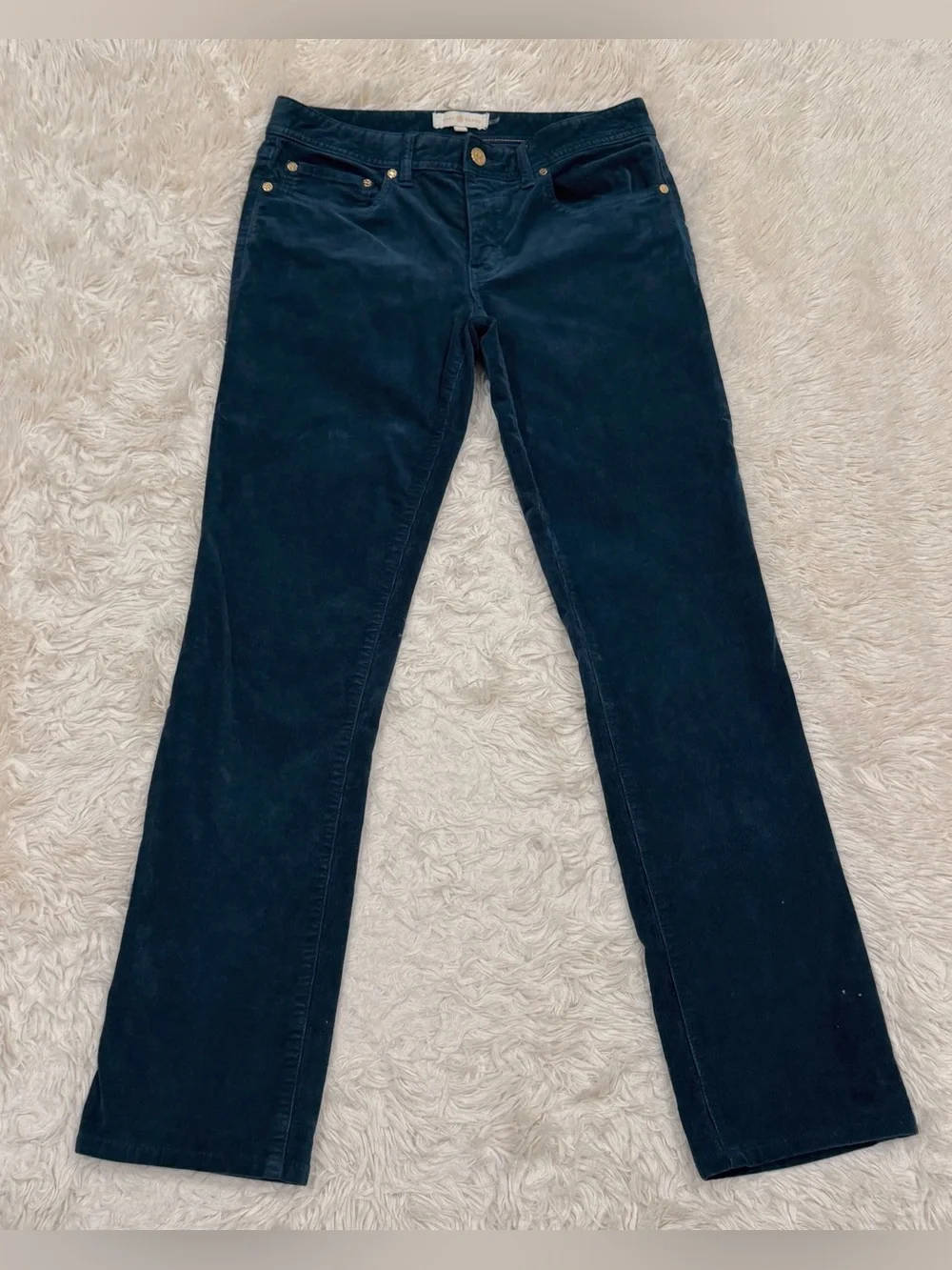 *AS IS* Tory Burch Classic Tory Boot Corduroy Pants 27 Jeans Bootcut Blue Logo